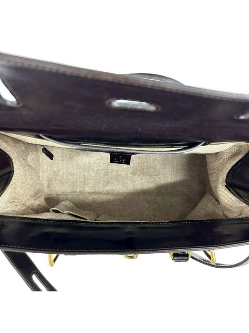 Gucci GG Canvas Croco Embossed Leather Tote Boston Bag Beige Brown - Picture 9 of 10